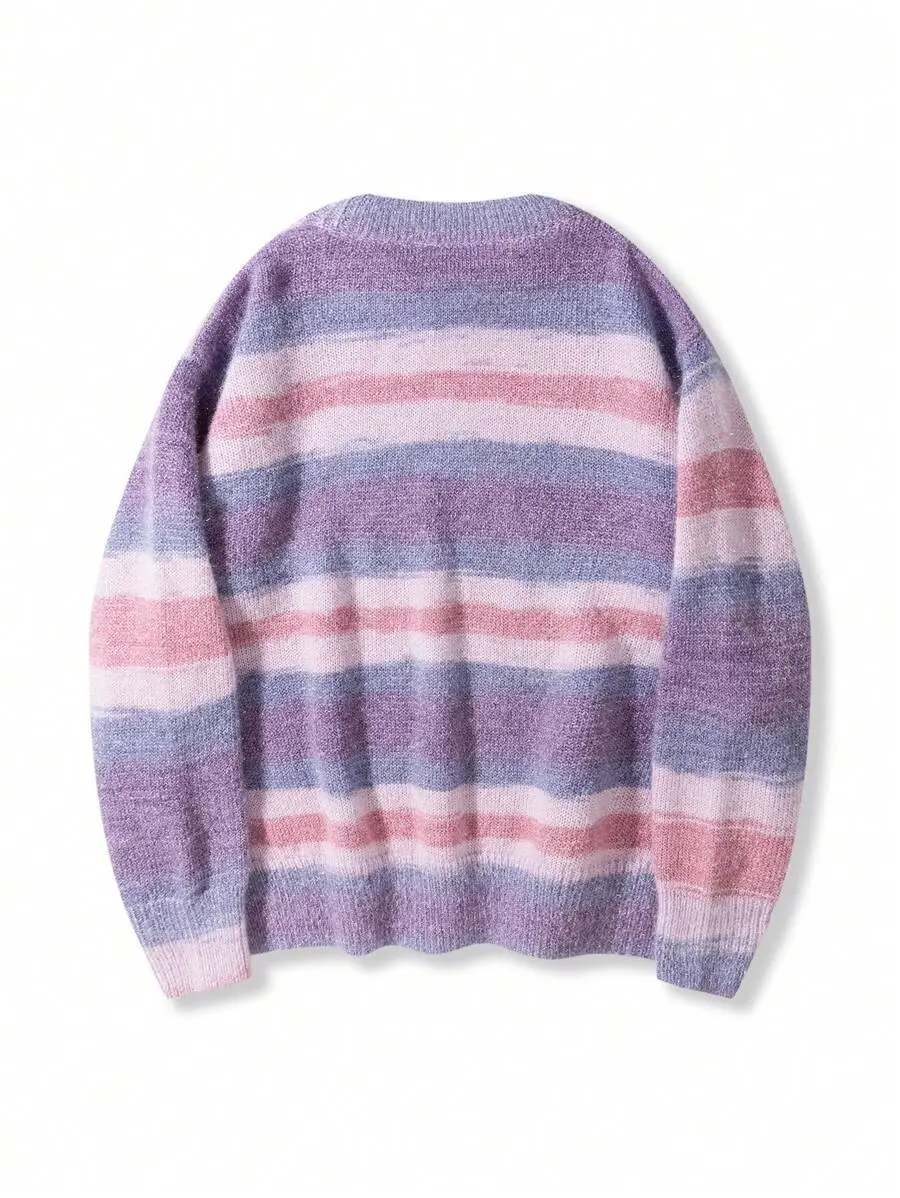 ストリートスタイル グラデーション オーバーサイズ クルーネック プルオーバーセーター
