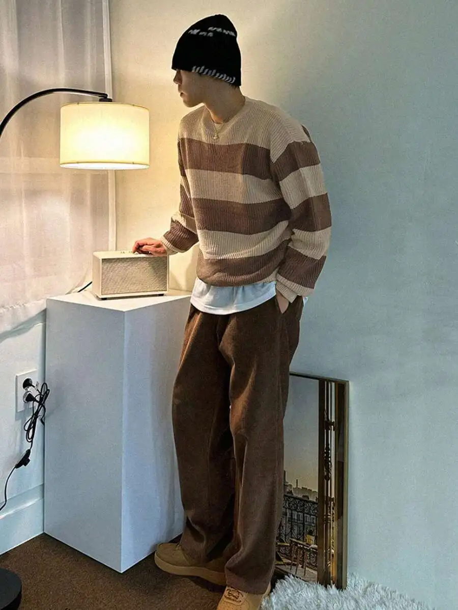 メンズ 切り替え ドロップショルダー ニット セーター