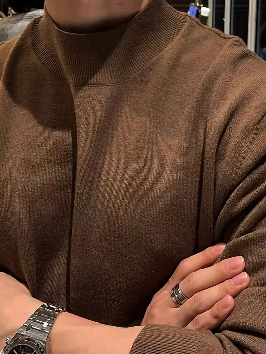 メンズ 無地 カジュアル タートルネック 長袖 プルオーバー セーター
