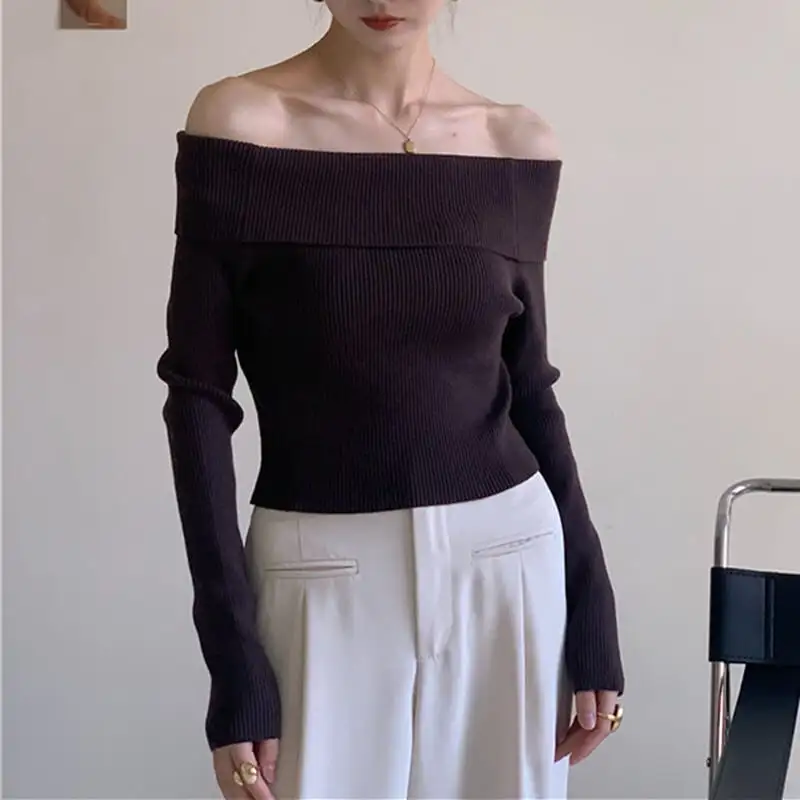 トップス カットソー · セーター 長袖 ボートネック ファッション 肩見せ