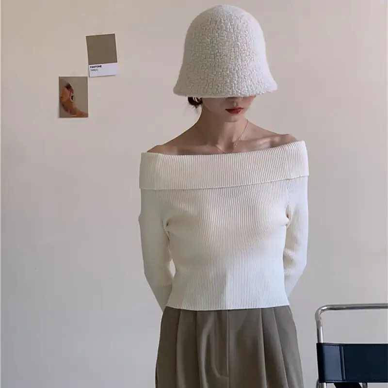 トップス カットソー · セーター 長袖 ボートネック ファッション 肩見せ