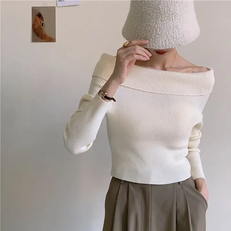 トップス カットソー · セーター 長袖 ボートネック ファッション 肩見せ