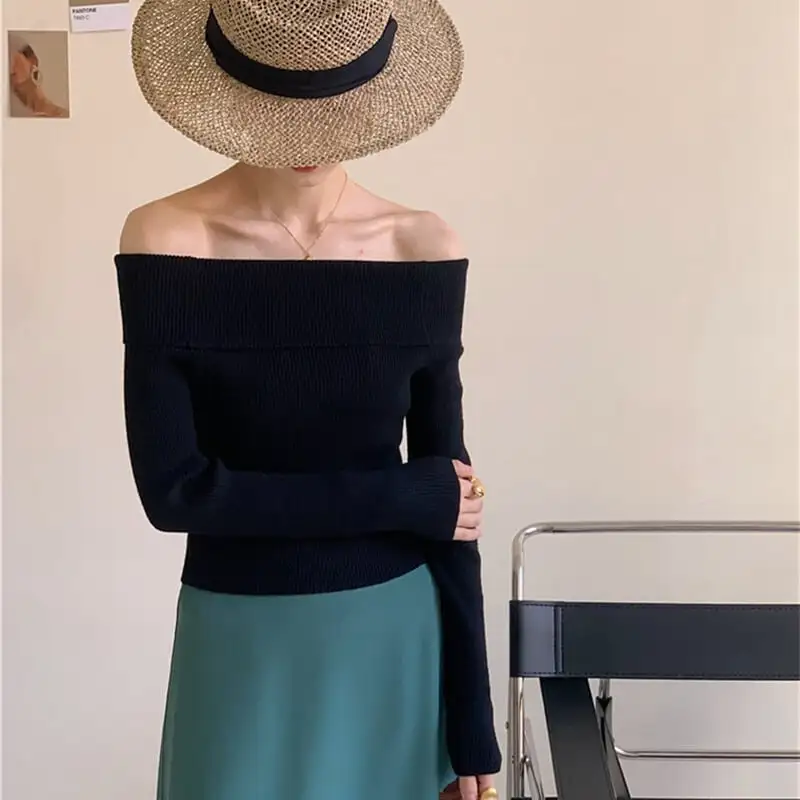 トップス カットソー · セーター 長袖 ボートネック ファッション 肩見せ