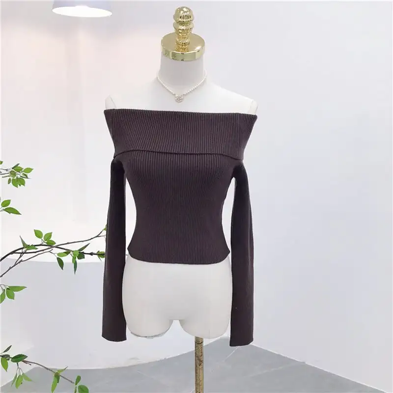 トップス カットソー · セーター 長袖 ボートネック ファッション 肩見せ