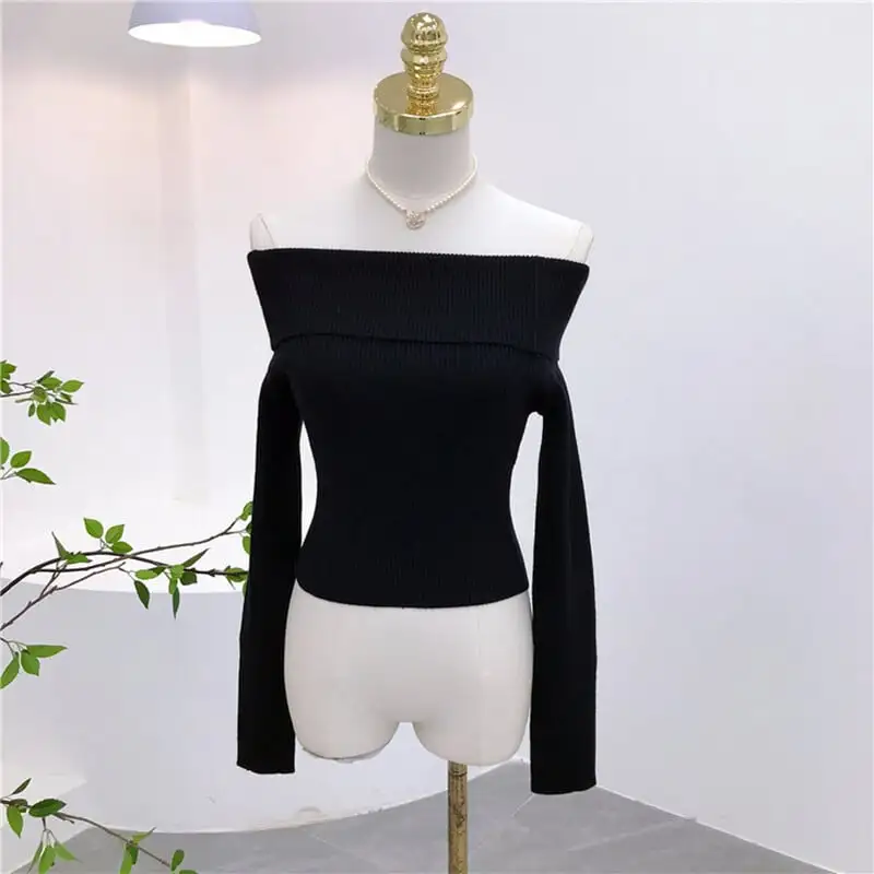 トップス カットソー · セーター 長袖 ボートネック ファッション 肩見せ