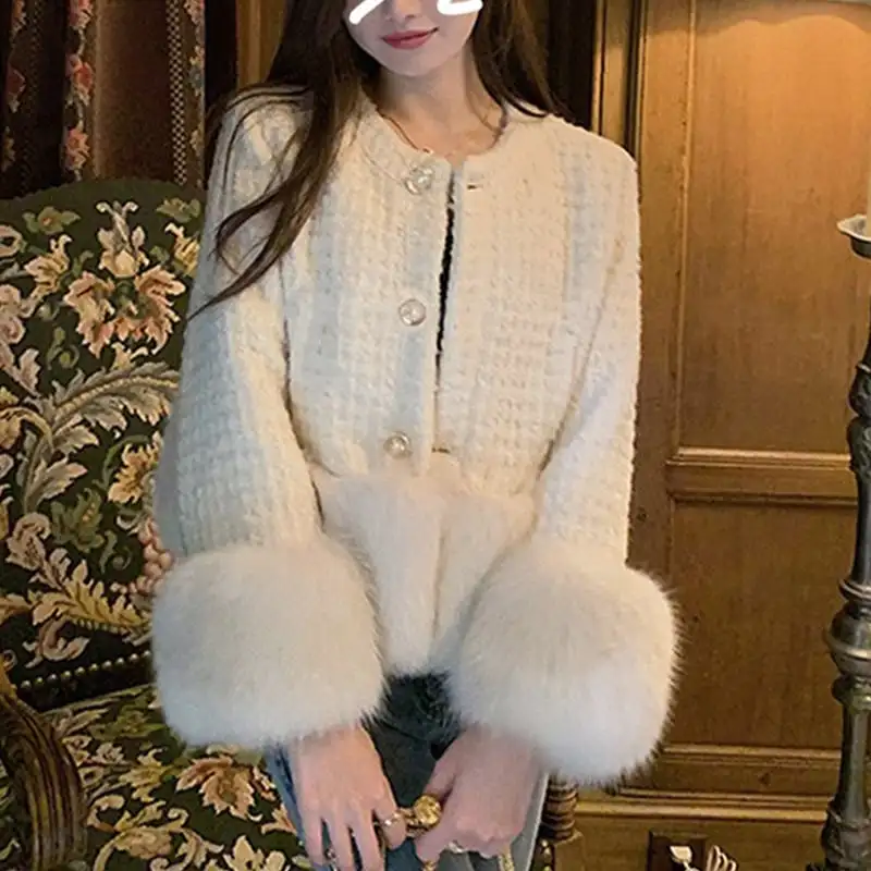 アウター コート ラシャ OL/通勤 厚手 暖かい フェイクファー 切り替え 長袖