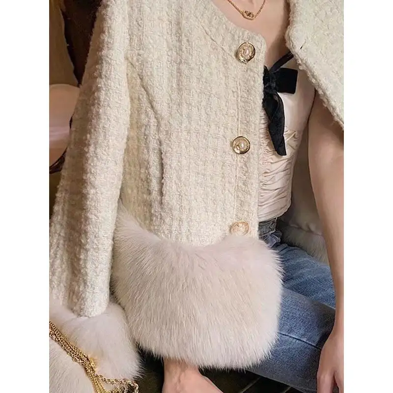 アウター コート ラシャ OL/通勤 厚手 暖かい フェイクファー 切り替え 長袖