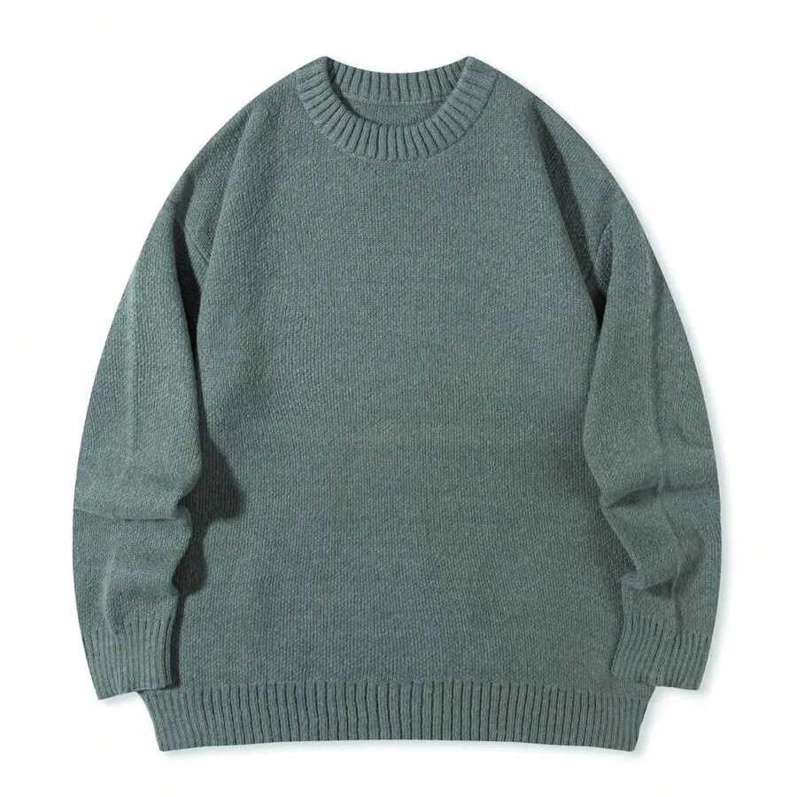 無地 長袖 カジュアル クルーネック プルオーバー 軽量 ニット セーター