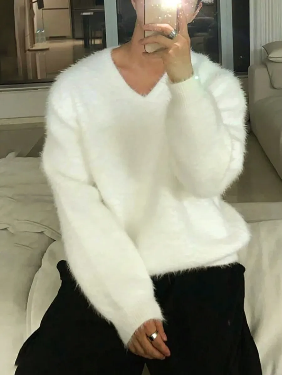 ゆったり カジュアル ユニセックス ニットセーター ルーズ Vネック