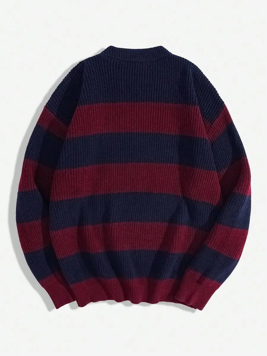 コントラストカラー クルーネック ルーズ  プルオーバーセーター