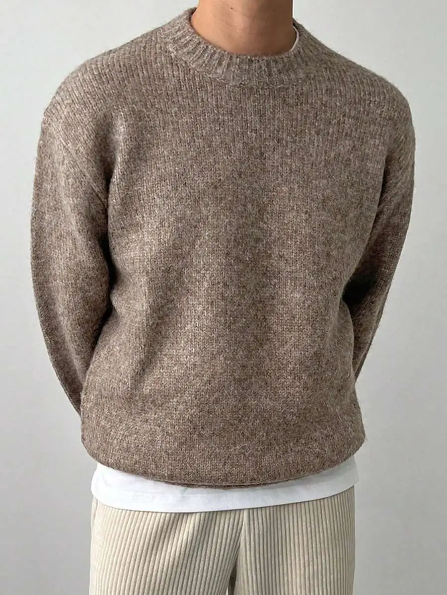 シンプル クルーネック ニット セーター 長袖 無地 カジュアル