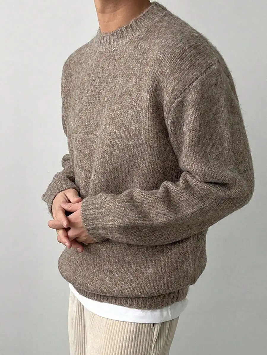 シンプル クルーネック ニット セーター 長袖 無地 カジュアル