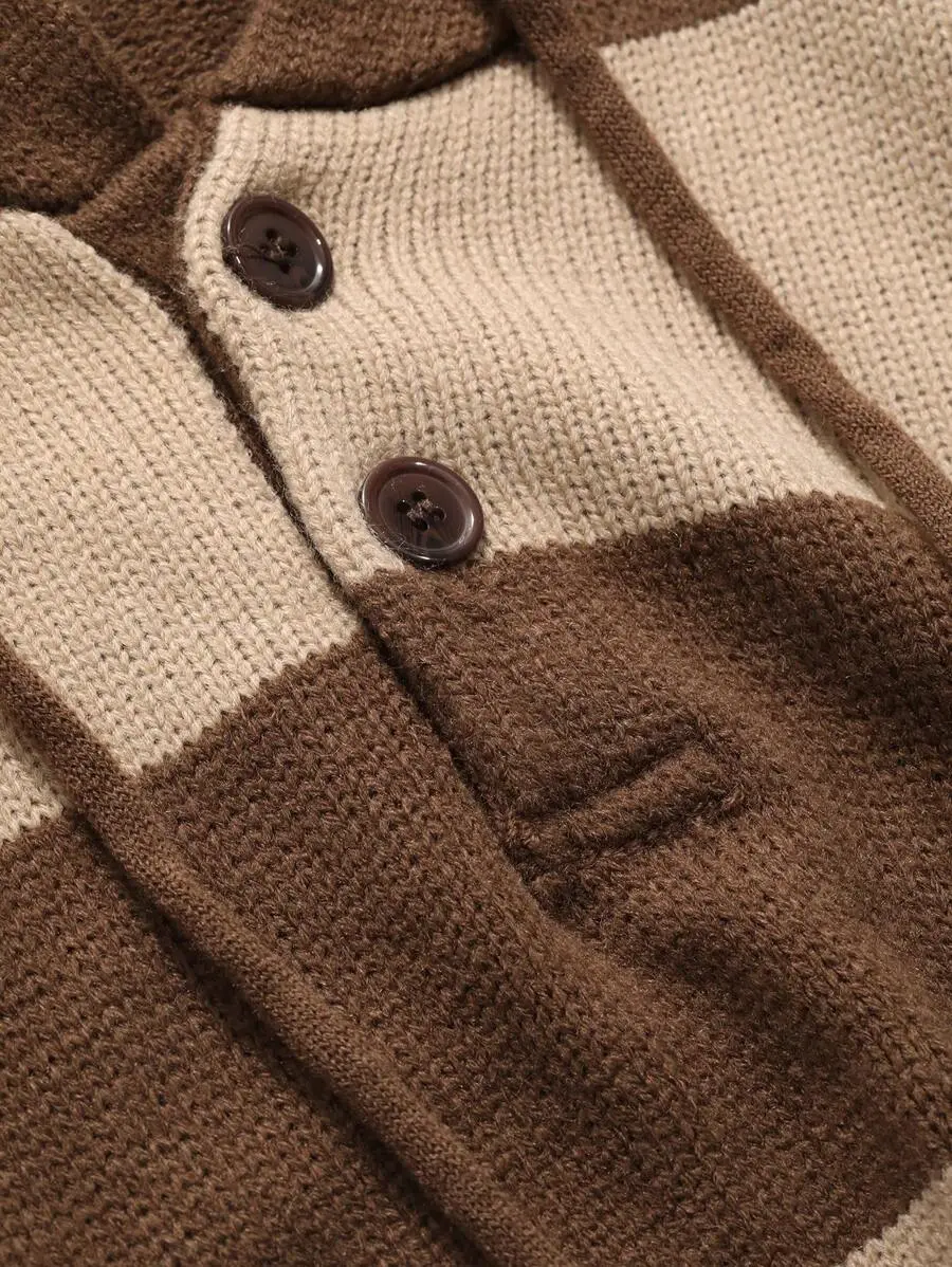 メンズ カラーブロック ドロップショルダー 紐付き パーカーセーター