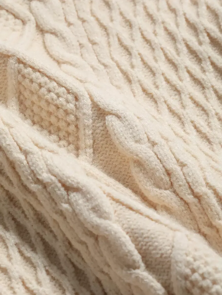 メンズ ケーブル編み ドロップショルダー ベージュ セーター