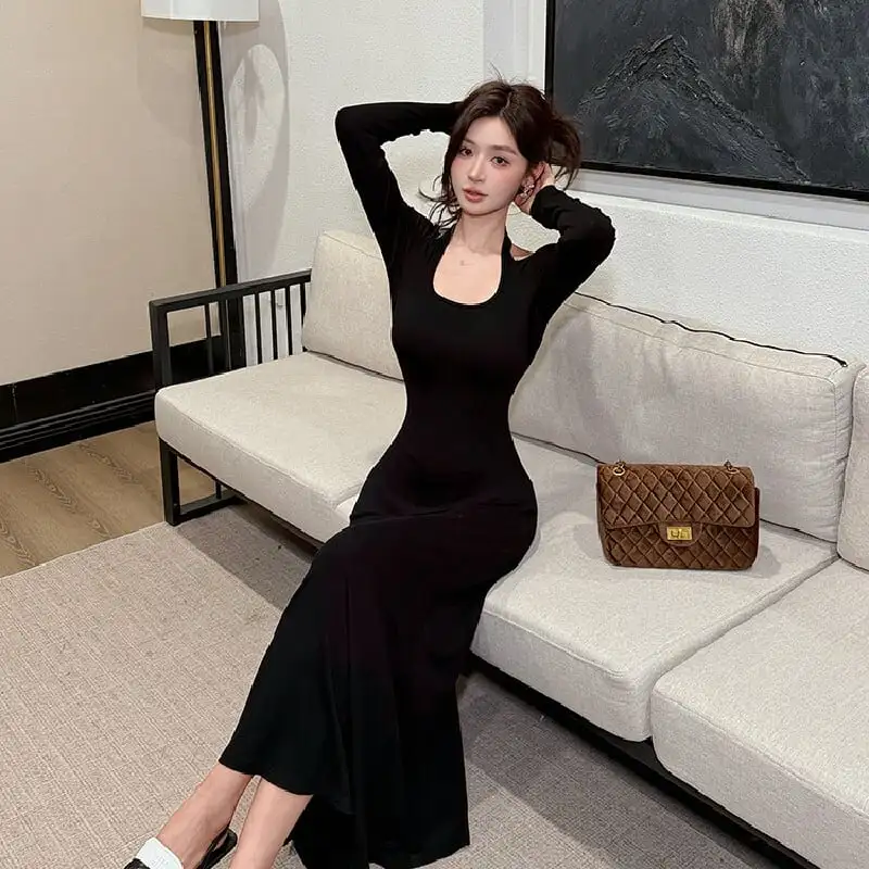 ワンピース オフショルダー 無地 シンプル 長袖