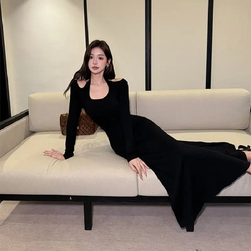 ワンピース オフショルダー 無地 シンプル 長袖