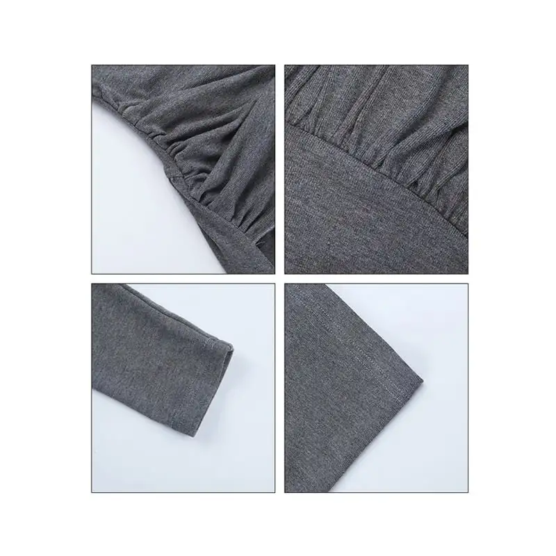 ロングワンピース オフショルダー ウエストシェイプ グレー