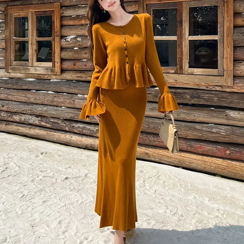 セットアップ ニット カーディガン+マーメイドスカート フレンチフリル