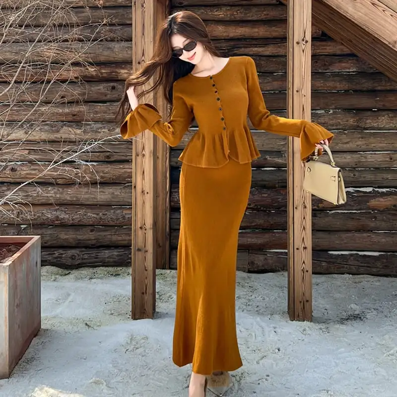 セットアップ ニット カーディガン+マーメイドスカート フレンチフリル