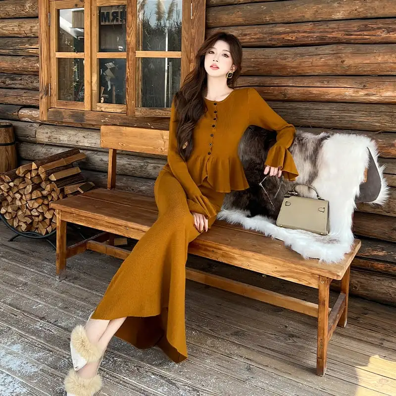 セットアップ ニット カーディガン+マーメイドスカート フレンチフリル