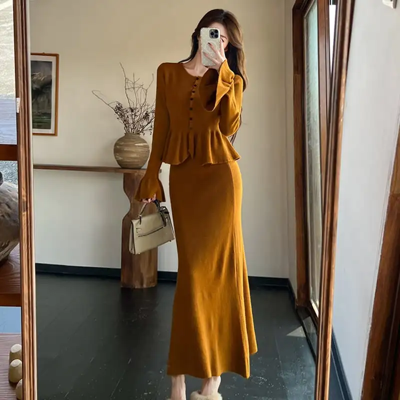 セットアップ ニット カーディガン+マーメイドスカート フレンチフリル