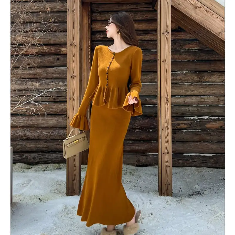 セットアップ ニット カーディガン+マーメイドスカート フレンチフリル