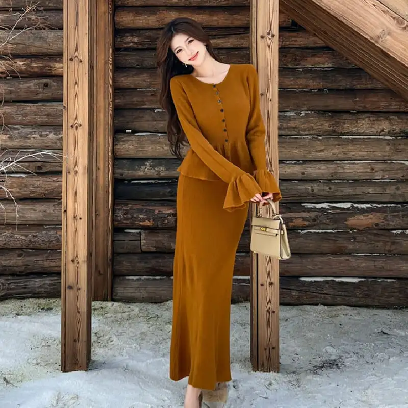 セットアップ ニット カーディガン+マーメイドスカート フレンチフリル