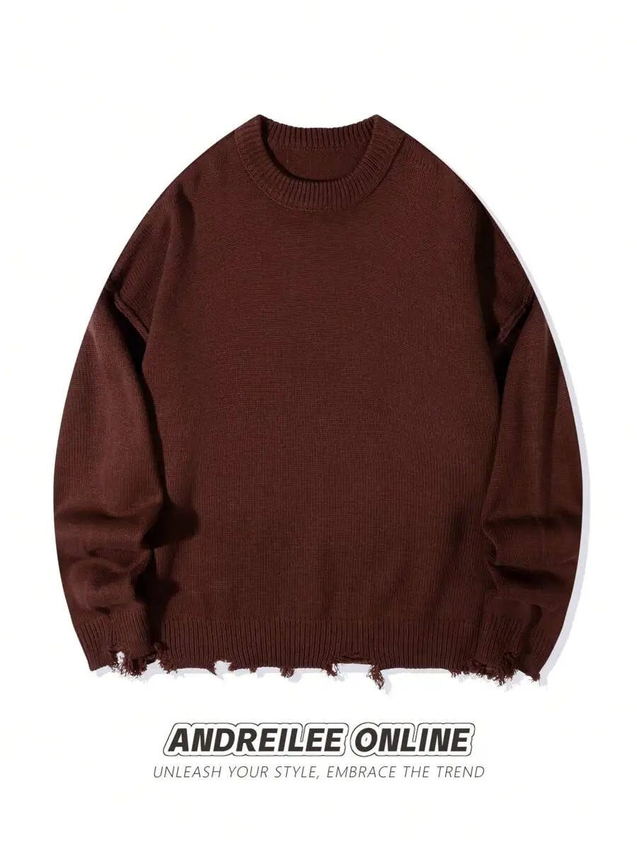 ユニセックス ストリート ロングスリーブ クルーネック プルオーバー セーター