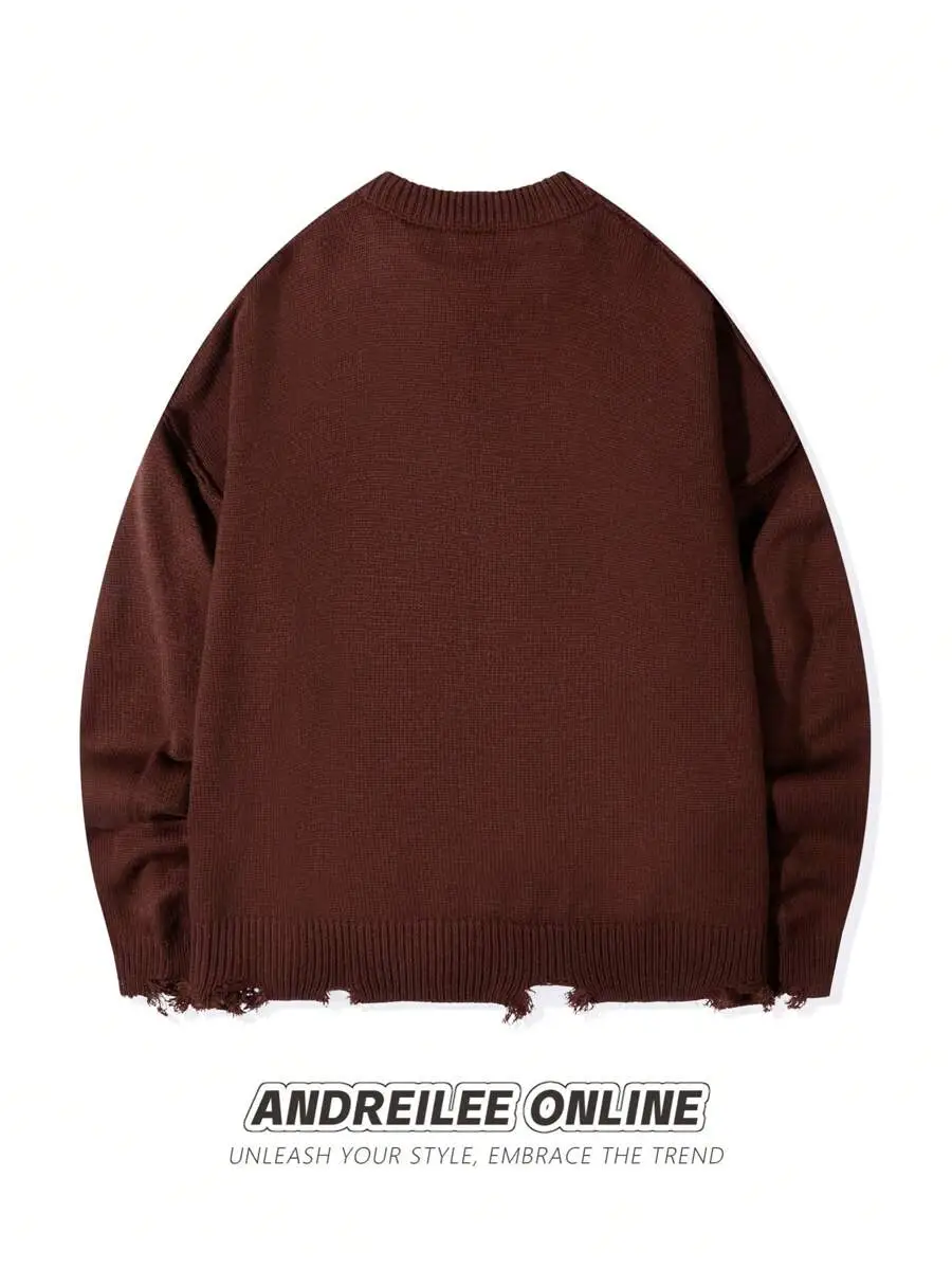 ユニセックス ストリート ロングスリーブ クルーネック プルオーバー セーター