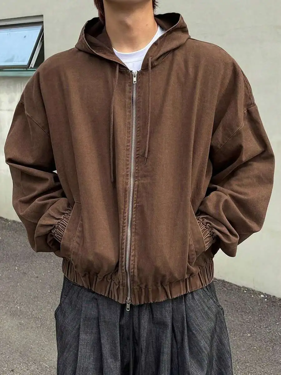 フード付き ジップアップ ダメージ加工 ブラウンジャケット