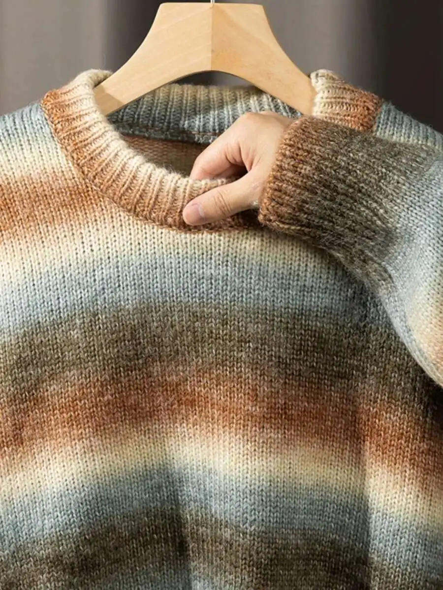 ゆったり ニットクルーネック セーター グラデーション 暖かく ルーズニットプルオーバー