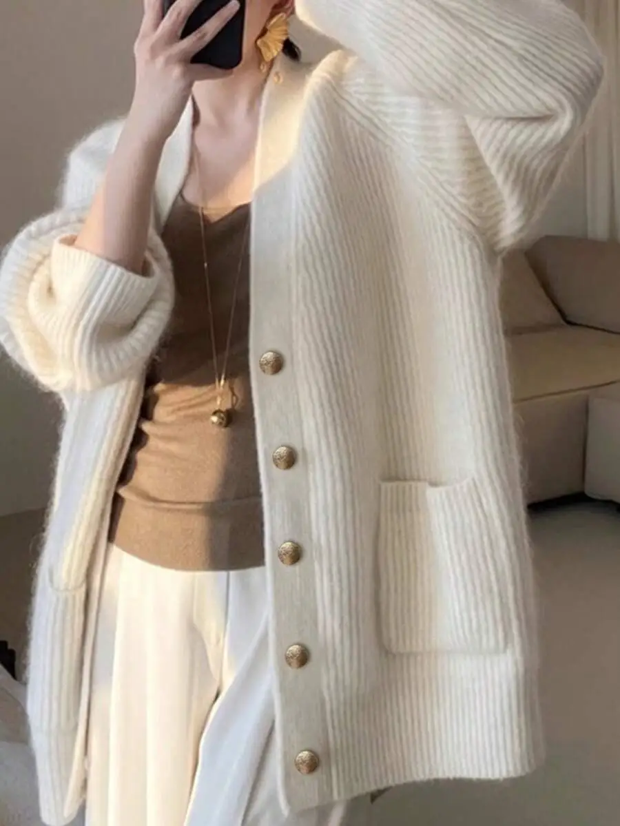 シンプル ルーズ 合わせやすい カーディガン セーター