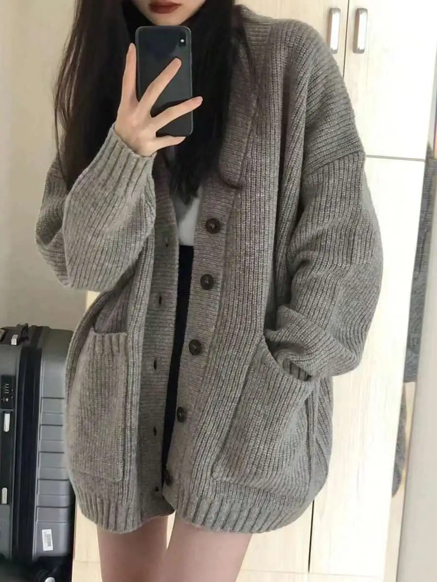 ルーズ カーディガン ポケット付き 定番 シンプル