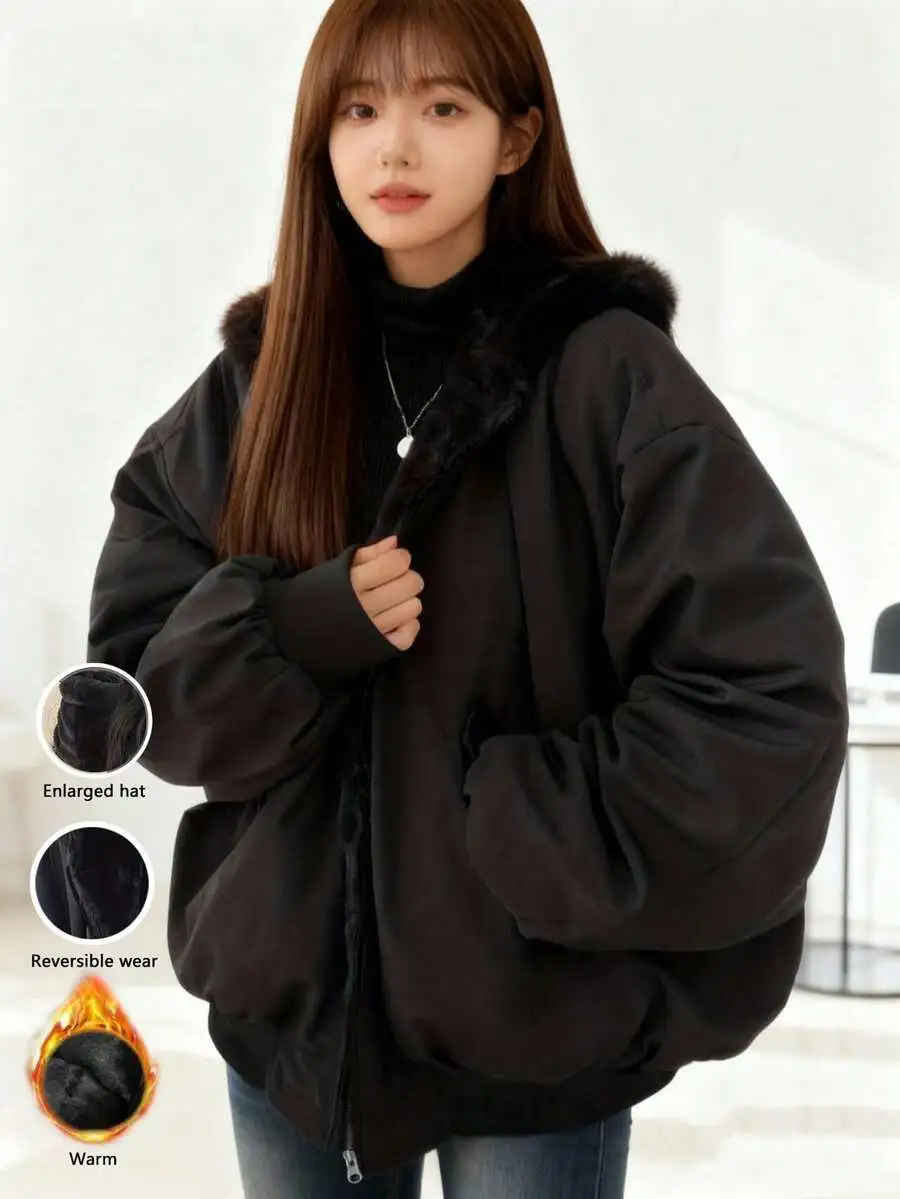 フード付きコート 両面ポケット リバーシブル カジュアル ストリート ショートジャケット