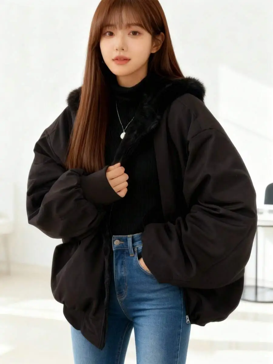 フード付きコート 両面ポケット リバーシブル カジュアル ストリート ショートジャケット