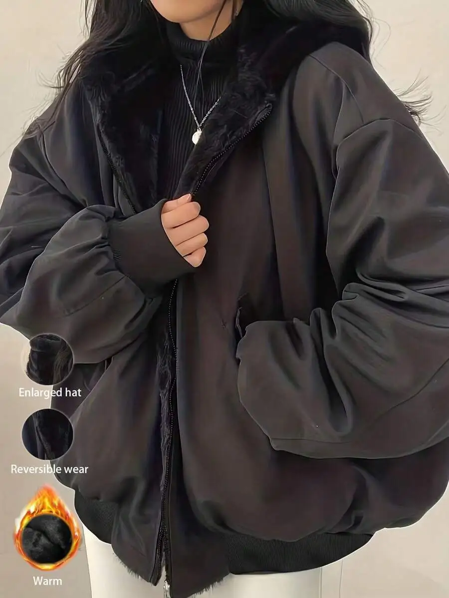 フード付きコート 両面ポケット リバーシブル カジュアル ストリート ショートジャケット