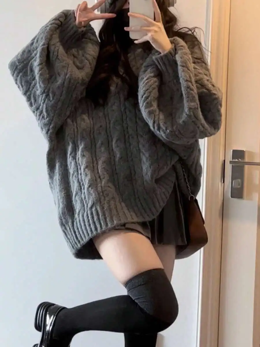 Vネック オーバーサイズ ニット セーター 柔らかく ゆったり プルオーバー ニットウェア