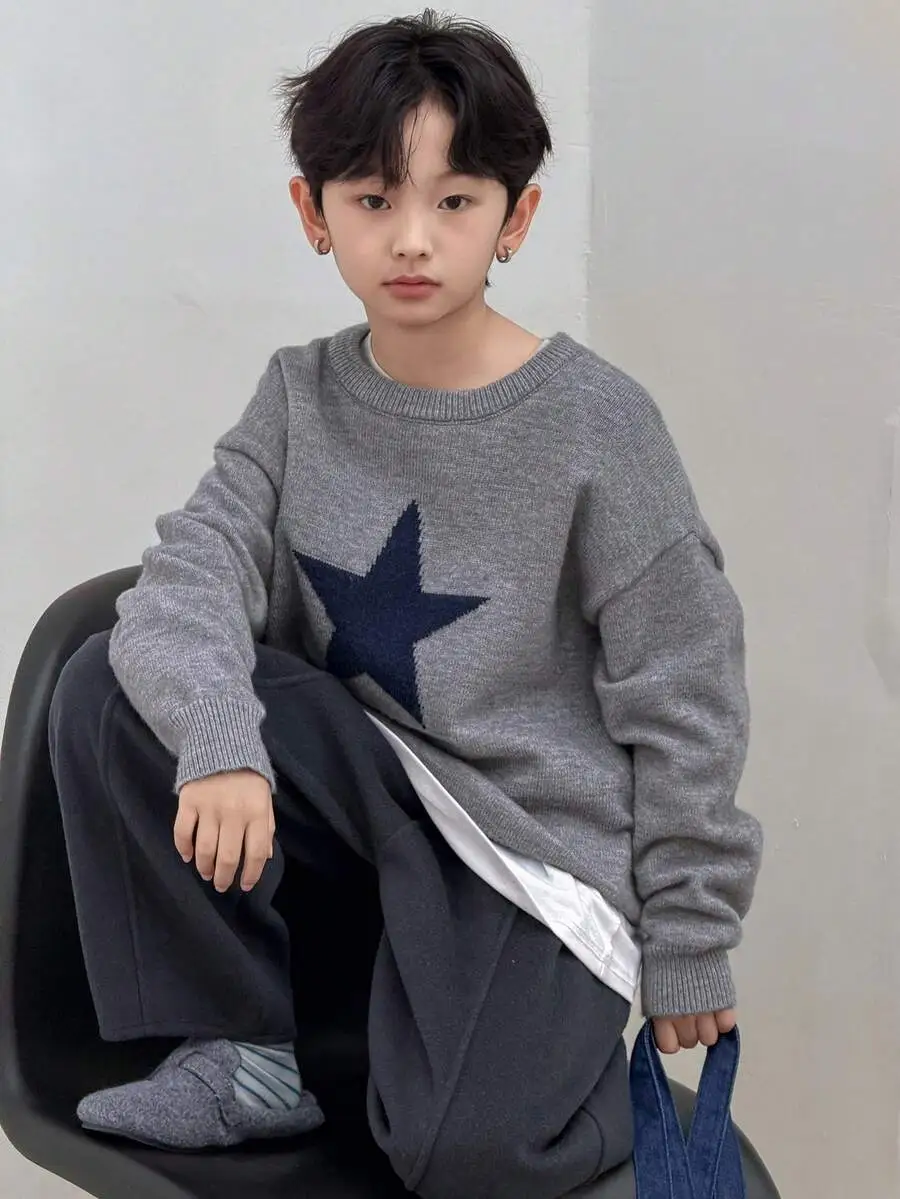 【130-160cm】オーバーサイズ ボーイズ カジュアル 柄ニットセーター