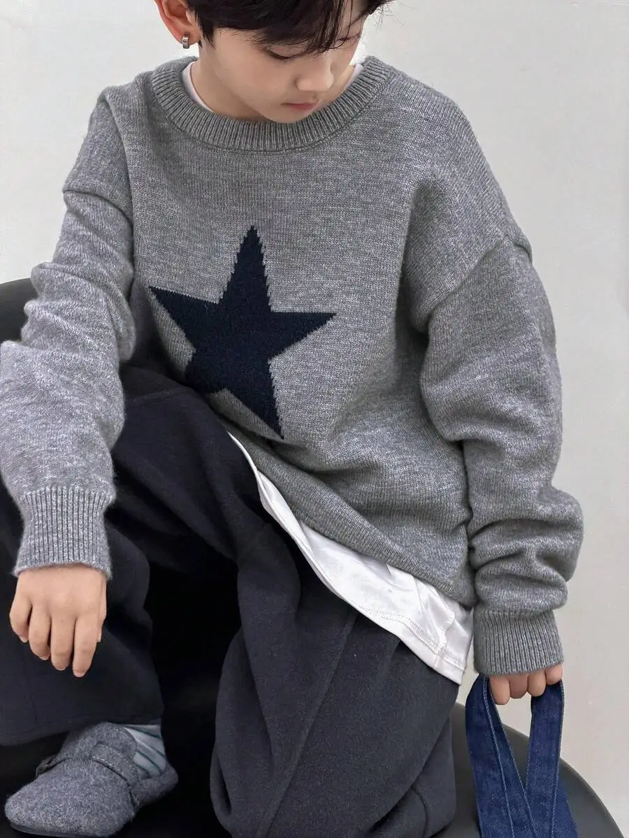 【130-160cm】オーバーサイズ ボーイズ カジュアル 柄ニットセーター