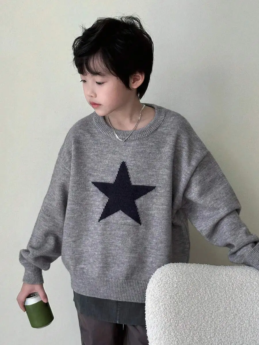 【130-160cm】オーバーサイズ ボーイズ カジュアル 柄ニットセーター
