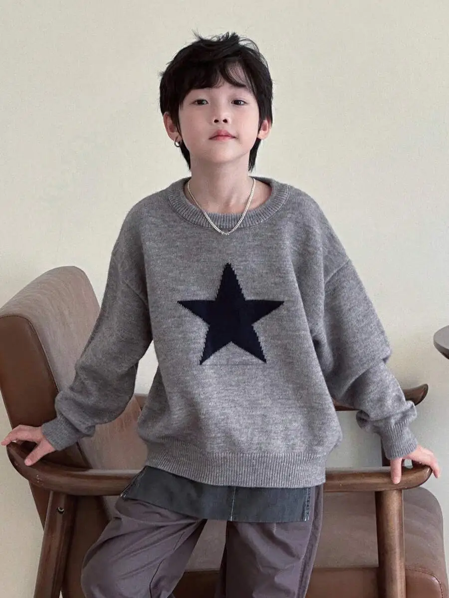 【130-160cm】オーバーサイズ ボーイズ カジュアル 柄ニットセーター