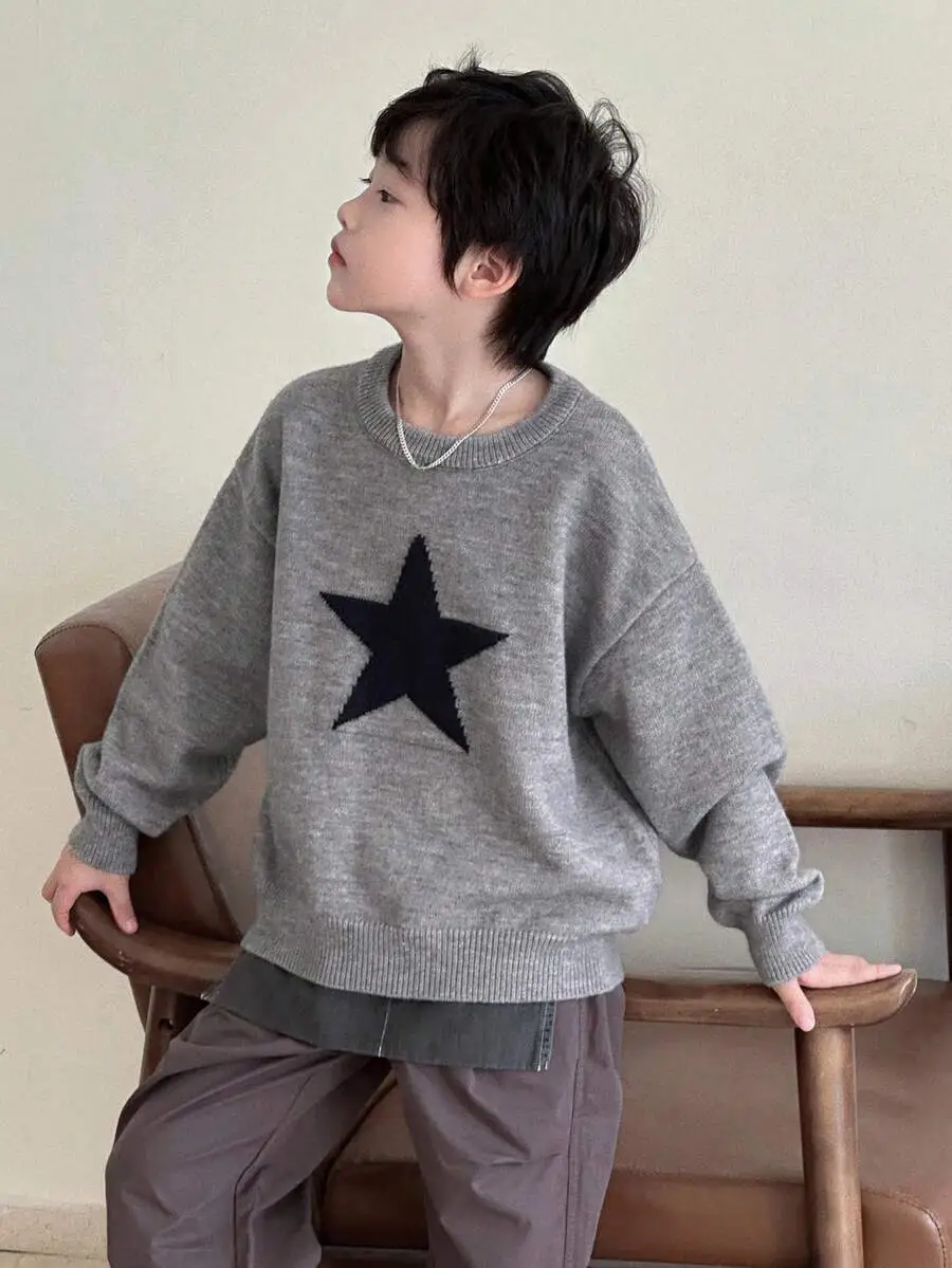 【130-160cm】オーバーサイズ ボーイズ カジュアル 柄ニットセーター