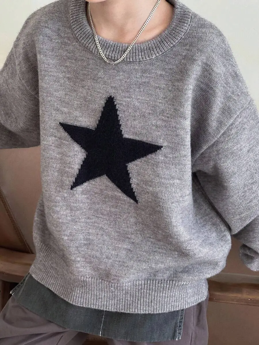 【130-160cm】オーバーサイズ ボーイズ カジュアル 柄ニットセーター