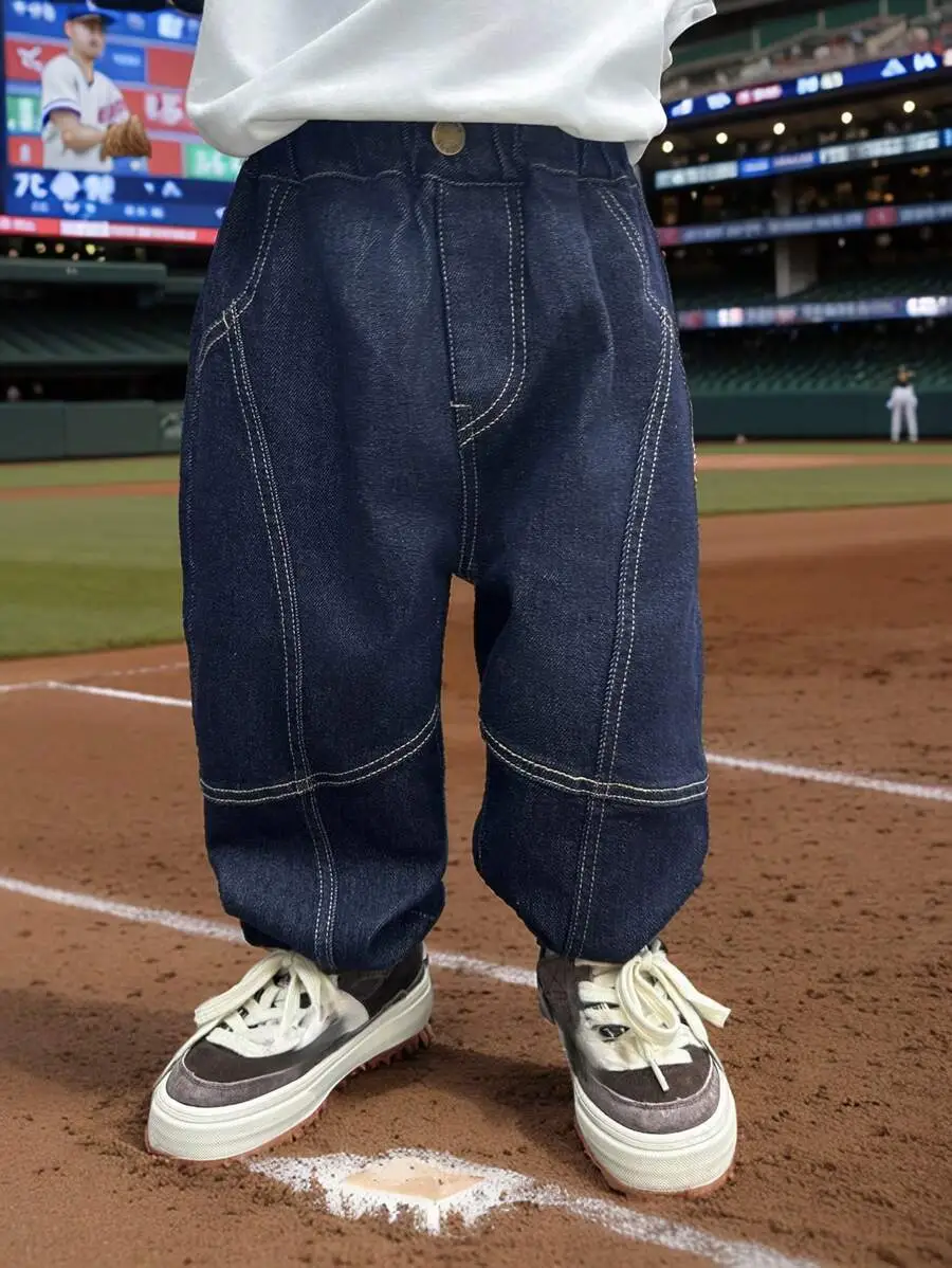 【100-150cm】男の子 シンプル カジュアル ゆったり ストレート ジーンズ