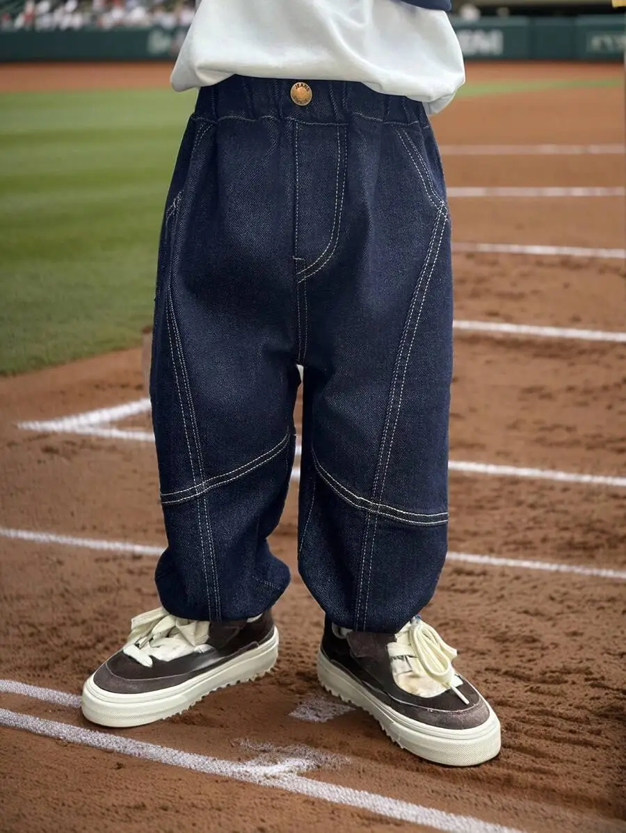 【100-150cm】男の子 シンプル カジュアル ゆったり ストレート ジーンズ