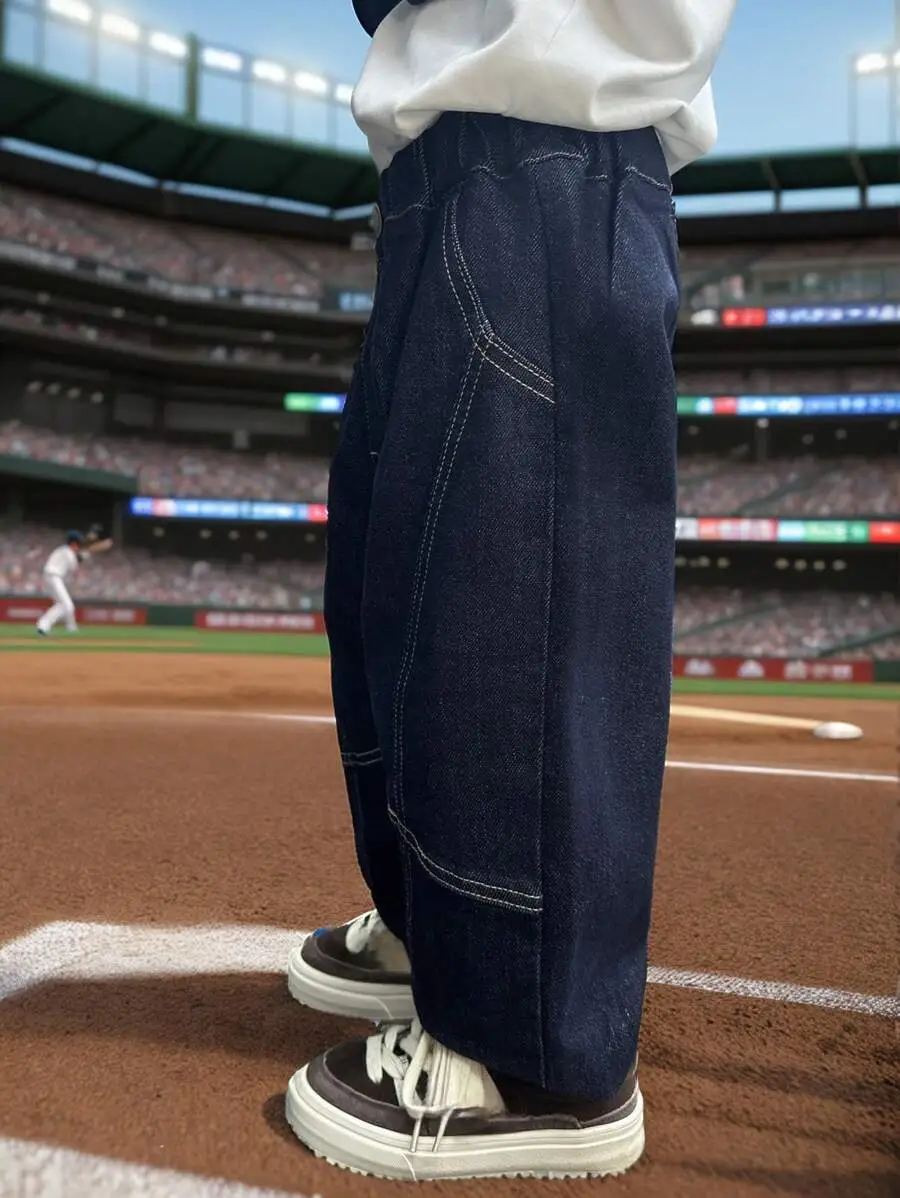 【100-150cm】男の子 シンプル カジュアル ゆったり ストレート ジーンズ