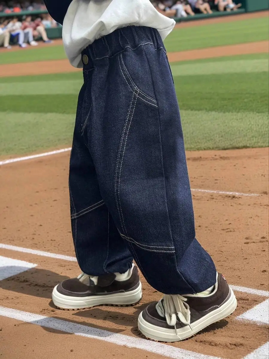 【100-150cm】男の子 シンプル カジュアル ゆったり ストレート ジーンズ