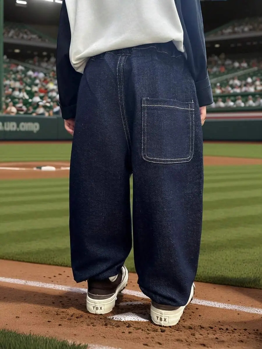 【100-150cm】男の子 シンプル カジュアル ゆったり ストレート ジーンズ