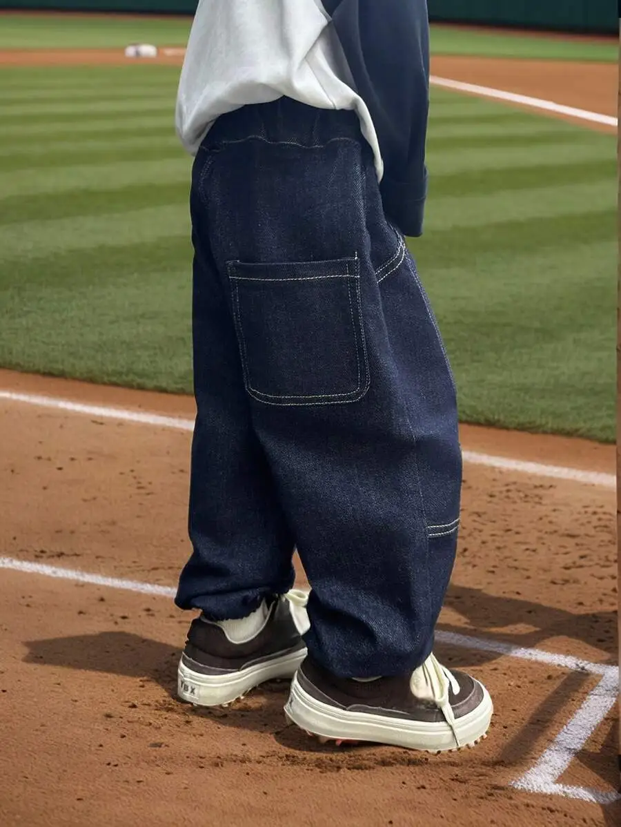 【100-150cm】男の子 シンプル カジュアル ゆったり ストレート ジーンズ