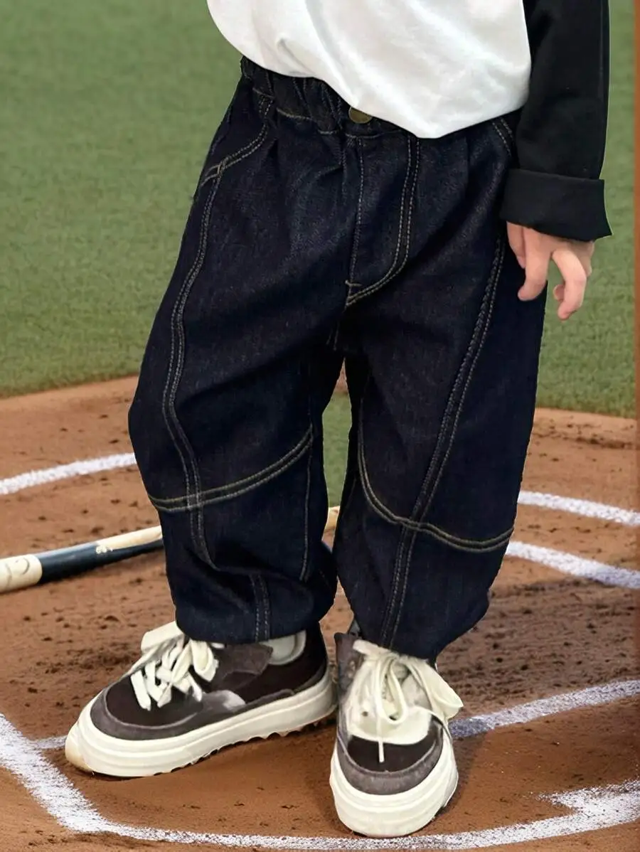 【100-150cm】男の子 シンプル カジュアル ゆったり ストレート ジーンズ